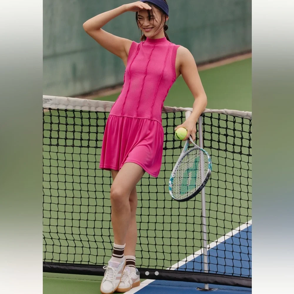 NWT Anthropologie Daily Practice Buzzer Beater Cotton Blend Pink Mini Dress Sz M - Picture 13 of 15